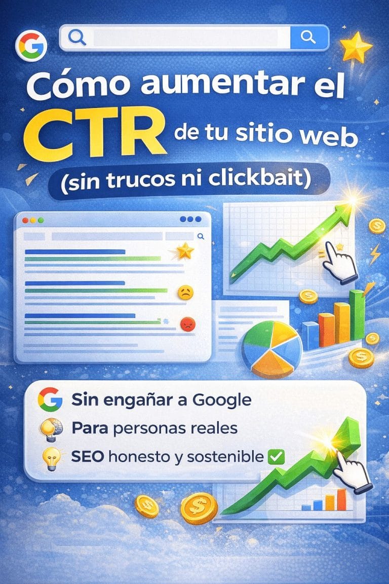 Cómo aumentar el CTR de tu sitio web (sin trucos ni clickbait) 04012026 por Aridane García Ruiz Visualizaciones 0 Hola, muy buenas ð, si estás trabajando el SEO de tu web, hay una sigla que tarde o temprano aparece en tu camino CTR. Quizá has oído cosas como estas ð ð “Si subes el CTR, Google te sube posiciones” ð “El CTR es el factor SEO más importante” ð “Hay trucos para engañar a Google y aumentar el CTR” Y como suele pasar en SEO… ð´ hay parte de verdad ð´ parte de mito ð´ y bastante humo En este artículo quiero explicarte qué es realmente el CTR, cómo influye en el SEO y, sobre todo, cómo puedes aumentarlo de forma honesta, sostenible y sin clickbait. Prepárate un café ☕, porque aquí no vamos a correr. Vamos a entender. ð Qué es el CTR y por qué importa tanto en SEO CTR significa Click Through Rate, o lo que es lo mismo ð el porcentaje de personas que hacen clic en tu resultado cuando aparece en Google. Ejemplo sencillo ð Tu página aparece 1.000 veces en Google 100 personas hacen clic ➡️ Tu CTR es del 10 % Fácil, ¿verdad ð Pero lo importante no es la fórmula. Lo importante es lo que hay detrás. El CTR es una señal clara de una cosa ð si tu resultado resulta atractivo o no para el usuario Y eso, en SEO, es oro. ð§ El CTR no va de Google, va de personas Aquí viene la primera idea clave del artículo ð ð El CTR no se optimiza para Google, se optimiza para personas. Google no “siente” curiosidad. No se emociona. No hace clic. Quien hace clic es una persona real con una necesidad concreta. Por eso, cuando hablamos de CTR, en realidad estamos hablando de Expectativas Promesas Claridad Confianza Relevancia No de trucos. ð« El gran error pensar que el CTR se mejora con trampas Durante años se han recomendado prácticas como Titles exagerados Promesas falsas Clickbait puro Emojis sin sentido Mayúsculas por todas partes ð± ¿Funcionan a corto plazo ð A veces sí. ¿Son buena idea ð No. ¿Por qué Muy simple ð ð Si alguien hace clic y no encuentra lo que esperaba, se va ð Aumenta el rebote ð Baja la confianza ð El efecto positivo se evapora El CTR no puede ir separado del contenido. Van de la mano. ð§© Qué entiende Google cuando tu CTR mejora Google nunca ha dicho oficialmente que el CTR sea un factor de ranking directo. Y aquí hay que ser honestos. Pero sí sabemos algo muy importante ð ð Google observa el comportamiento de los usuarios. Cuando una página Recibe clics Retiene al usuario Responde bien a la intención de búsqueda Google aprende. No porque le engañes, sino porque ð el usuario está diciendo “este resultado me sirve”. Por eso el CTR no es magia, es consecuencia. ð El CTR depende de dónde apareces Antes de entrar en cómo aumentarlo, hay algo que debes tener claro ð ð El CTR no es igual en todas las posiciones De forma aproximada Posición 1 → CTR muy alto Posición 2–3 → CTR alto Posiciones 4–10 → CTR decreciente Página 2 → CTR residual Por eso, mejorar el CTR no sustituye al posicionamiento, lo acompaña. ð§ Paso 1 entender la intención de búsqueda (clave absoluta) Si no entiendes qué quiere la persona, no hay CTR que valga. Ejemplo ð Buscar “cómo aumentar el CTR” La persona quiere Aprender Entender Mejorar resultados No quiere Publicidad agresiva Fórmulas milagro Promesas irreales Si tu title y tu meta description no reflejan esa intención, nadie hará clic. ð Paso 2 crear titles claros, no sensacionalistas El title es la puerta de entrada. Un buen title ✅ Dice claramente de qué va la página ✅ Usa el lenguaje del usuario ✅ No promete lo que no cumple Ejemplo malo ❌ “ð¥ AUMENTA TU CTR YA MISMO CON ESTE SECRETO” Ejemplo bueno ✅ “Cómo aumentar el CTR de tu sitio web (sin trucos ni clickbait)” ¿Por qué funciona Es claro Es honesto Filtra a quien busca humo Atrae a quien busca aprender ð§ Tip mental el title no vende, promete valor No estás vendiendo un producto. Estás prometiendo una respuesta. Y el usuario decide en segundos. ✍️ Paso 3 meta descriptions que invitan a leer (no a desconfiar) Aunque Google no siempre las muestra, cuando lo hace… importan. Una buena meta description Amplía el title Reduce incertidumbre Refuerza confianza Habla al lector Ejemplo ð Descubre cómo mejorar el CTR de tu web de forma natural, sin clickbait ni promesas falsas. SEO real, explicado paso a paso. No hace falta exagerar. Hace falta conectar. ð¯ Paso 4 usa el lenguaje del usuario (no el del SEO) Uno de los errores más comunes ð Escribir para SEO, no para personas. El usuario no piensa “optimización semántica” “snippet enriquecido” “entidades” Piensa “¿Esto me sirve” “¿Me va a ayudar” “¿Lo entiendo” Si tu resultado habla su idioma, el CTR sube solo. ð Paso 5 analiza el CTR por consultas, no solo por páginas Aquí entramos en la parte más estratégica ð§ Una misma página puede Tener buen CTR para una keyword Y mal CTR para otra Por eso es clave analizar Qué consultas disparan impresiones En cuáles no haces clics Por qué Muchas veces no es un problema de contenido, sino de ð expectativa mal alineada ð§© Paso 6 ajusta el mensaje, no el truco Si una página tiene impresiones pero poco CTR, pregúntate ¿Mi title responde a la intención ¿Es claro ¿Es específico ¿Se diferencia del resto No pienses ❌ “Cómo engaño al usuario” Piensa ✅ “Cómo le ayudo a elegir mi resultado” ð Paso 7 el CTR mejora cuando construyes marca Esto es clave y poca gente lo dice ð ð Las marcas hacen más clics. Aunque el contenido sea similar, el usuario Reconoce el nombre Confía más Hace clic antes Por eso Publicar con constancia Tener una línea clara No vender humo A medio plazo mejora el CTR sin tocar nada. ð Paso 8 coherencia entre title, contenido y experiencia Uno de los mayores errores SEO ð Prometer algo en el snippet… y no cumplirlo en la página. Cuando hay coherencia El usuario se queda Lee Navega Confía Y eso refuerza todas las señales positivas. ð El CTR no se optimiza, se merece Esta frase resume todo el artículo ð ð El CTR no se fuerza. Se gana. Se gana cuando Entiendes al usuario Comunicas con claridad Cumples lo que prometes Trabajas con visión a largo plazo Todo lo demás son parches. ð Cómo trabajo el CTR en proyectos reales de SEO Cuando trabajo el CTR en proyectos reales, no empiezo por ❌ trucos ❌ fórmulas ❌ hacks Empiezo por ✅ entender el negocio ✅ entender al usuario ✅ entender la búsqueda Y desde ahí Ajusto mensajes Alineo expectativas Mejoro claridad Eso es SEO profesional. ð Aprender SEO de verdad (sin atajos) Si este enfoque te encaja, es exactamente el que sigo en mi Curso Profesional de SEO. No es un curso de trucos. No es clickbait. No promete resultados mágicos. Es SEO explicado Desde la base Con criterio Con visión realista ð Puedes verlo aquí ð httpsaridanegarciaruiz.comcurso-profesional-seo ☕ Reflexión final Si te llevas una sola idea de este artículo, que sea esta ð ð El CTR no es un objetivo aislado. ð Es una consecuencia de hacer bien las cosas. Cuando Ayudas Explicas Aportas valor El clic llega. Y cuando llega, se queda. Gracias por leer hasta aquí ð Seguiremos hablando de SEO, sin trucos, sin humo y con los pies en el suelo.